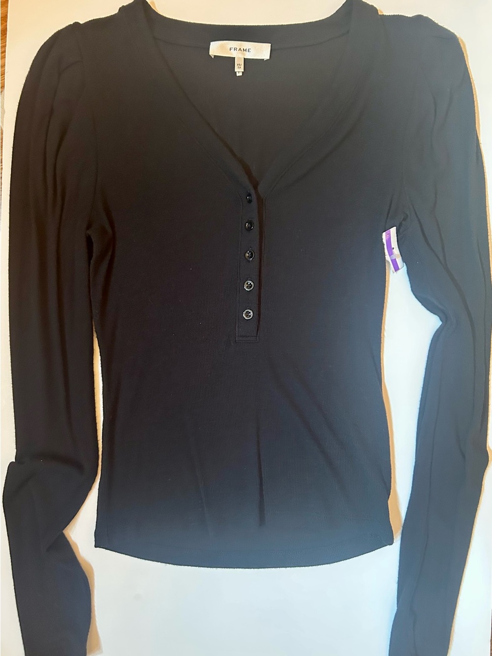 Frame Denim Black Long-Sleeve Ribbed Henley